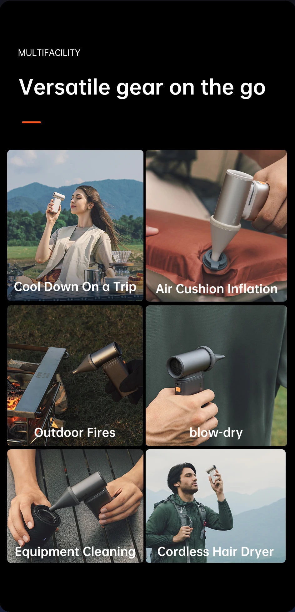 Turbo Handheld Fan – 100-Speed, 9000mAh Battery, LED Display for Outdoor Cooling