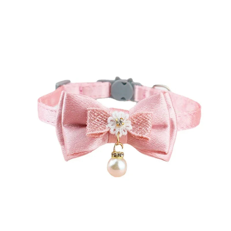 Pet Collar Pink Lace Bow Hanging Bead Cat Choker Bell Dog Cat Supplies Pet Accessories Dog Accessories Dog Cat Products