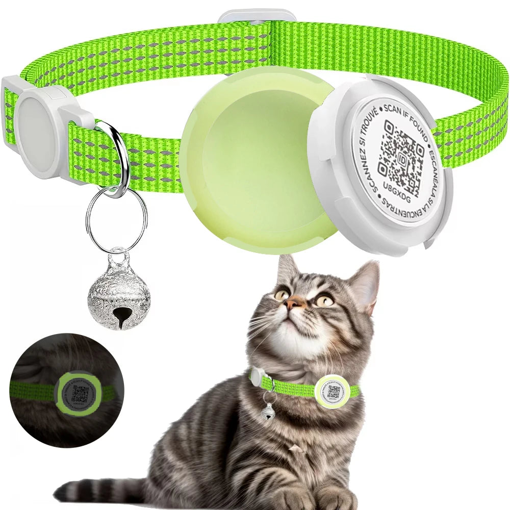 GPS Tracker Cat Collar with Airtag Case & QR ID Tag Dual Protection Reflective Kitten Collar for Cats Gatos Puppy Air Tag Cats