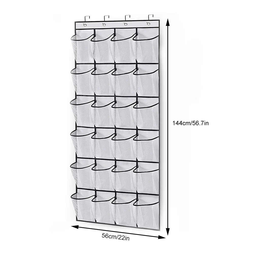 1x 24 Grid Wall-Mounted Sundries Shoe Organiser Rack Clear Mesh Pockets