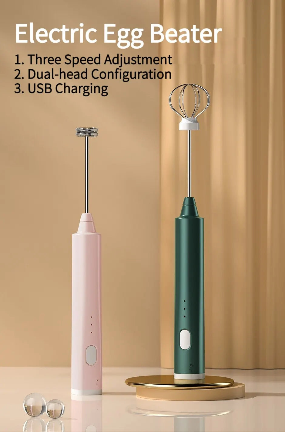1 PCS USB Rechargeable Handheld Egg Beater 3 Speeds Milk Frother