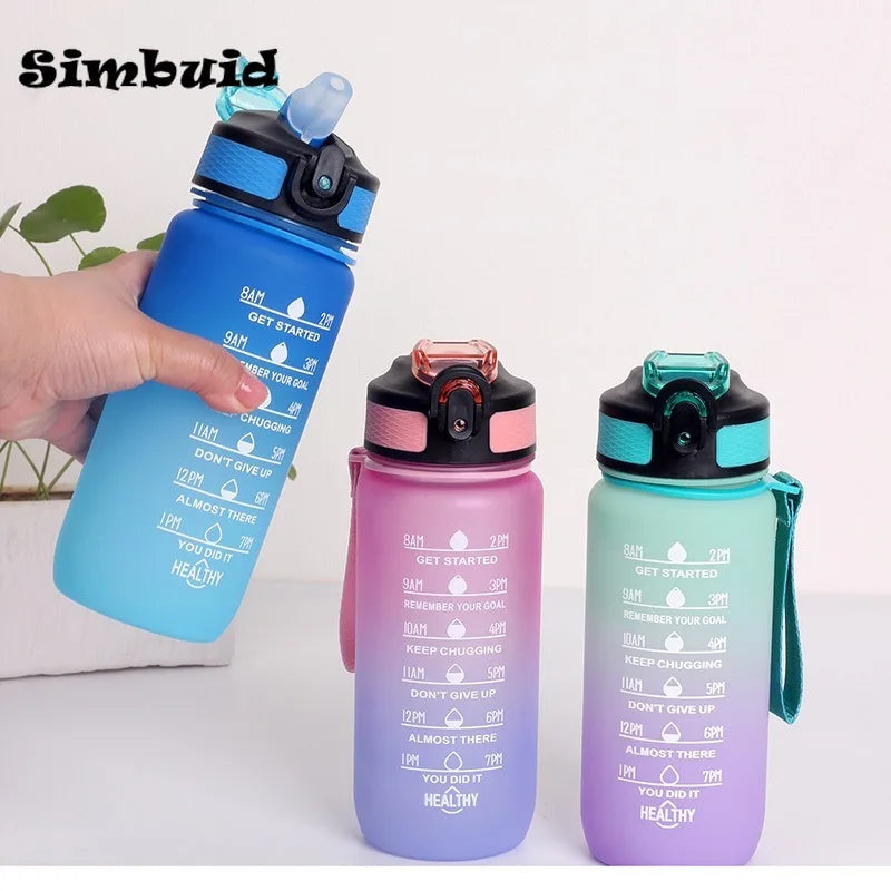 600ML Sports Water Bottle with Time Marker Leak-proof Fitness Cup