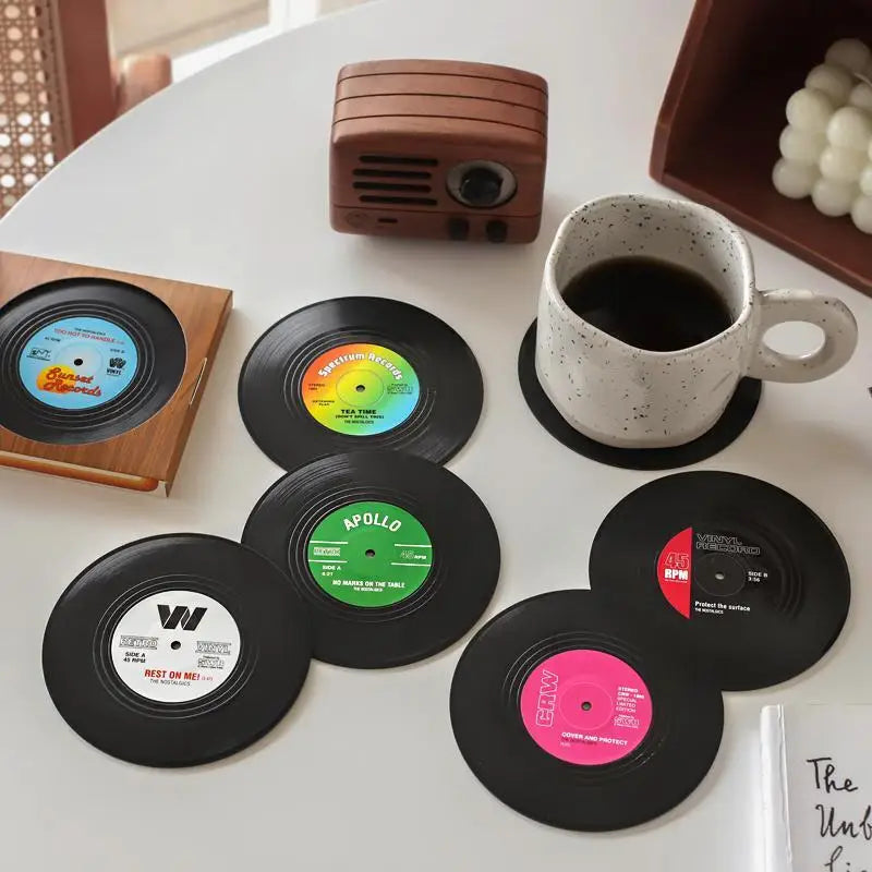 Retro Vinyl Record Coasters Set - Heat Resistant Anti Slip Drink Mats for Home Decor - Available in 6 4 2 Pieces