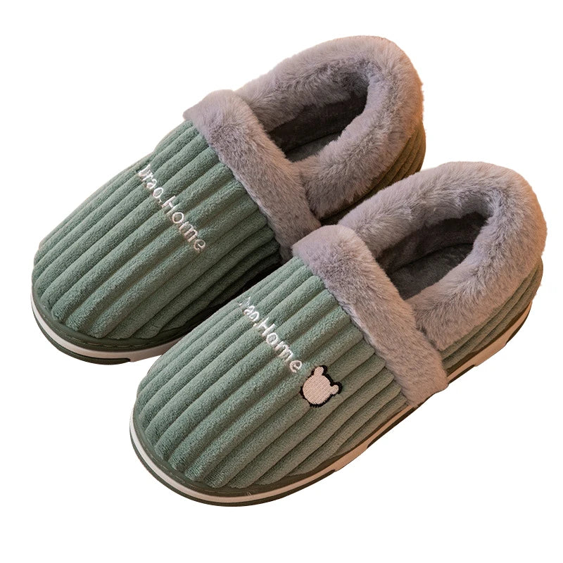 Comwarm New Women Slippers Plush Fur Thick Sole Antiskid