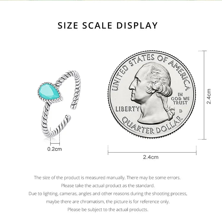 WOSTU 925 Sterling Silver Turquoise Waterdrop Ring for Women