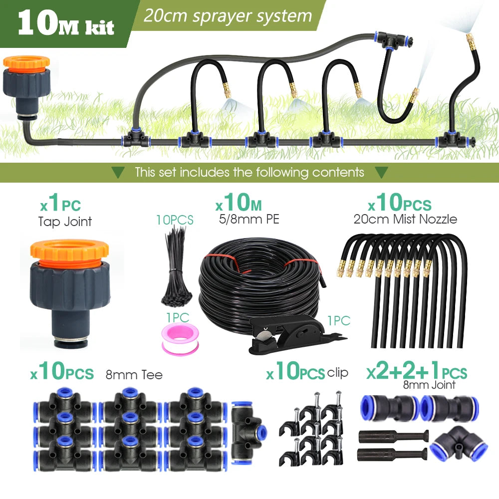 30M to 5M DIY Universal Sprayer Kit with 8mm Hose for Patio Misting Cooling System and Garden Plant Irrigation