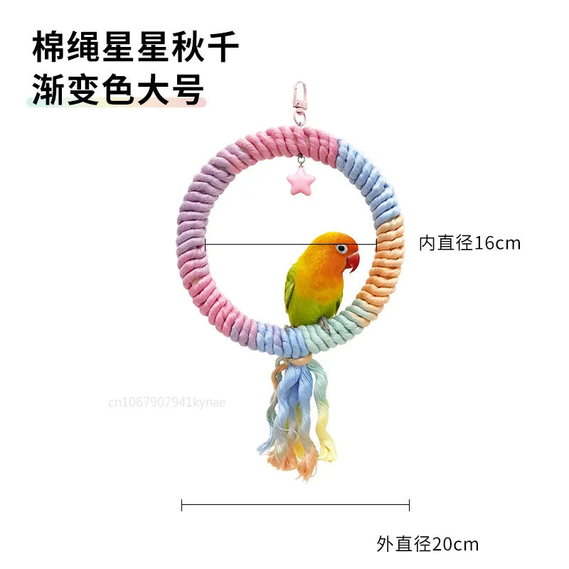 Colorful Parrot Cotton Rope Hanging Braided Budgie Bird Cage Cockatiel Toy Pet Stand Accessories Ladder Swing Supplies