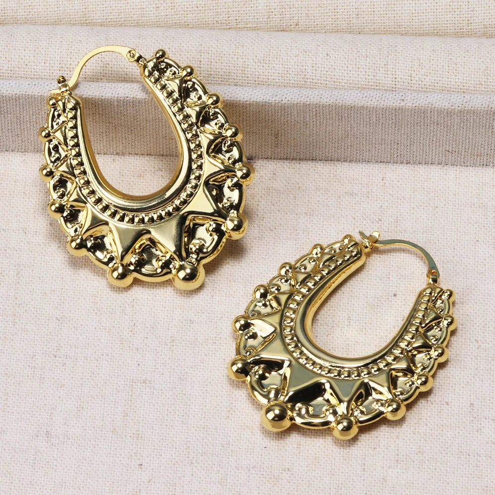 Luxury Quality Vintage Non Tarnish Womens Earrings 18K Gold Plated Hypoallergenic Waterproof Fashion Hoop Spikes Beads