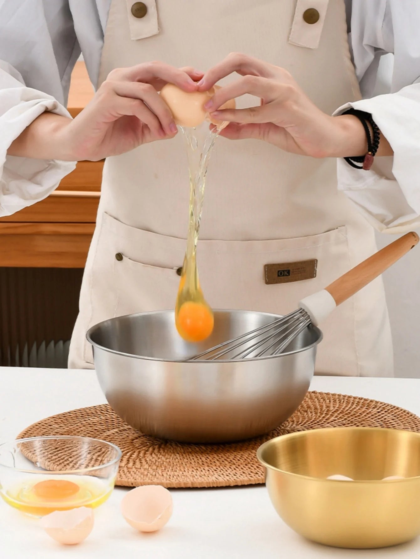 Stainless Steel Gold and Silver Salad and Noodle Bowl Elegant Kitchen Tableware Food Container