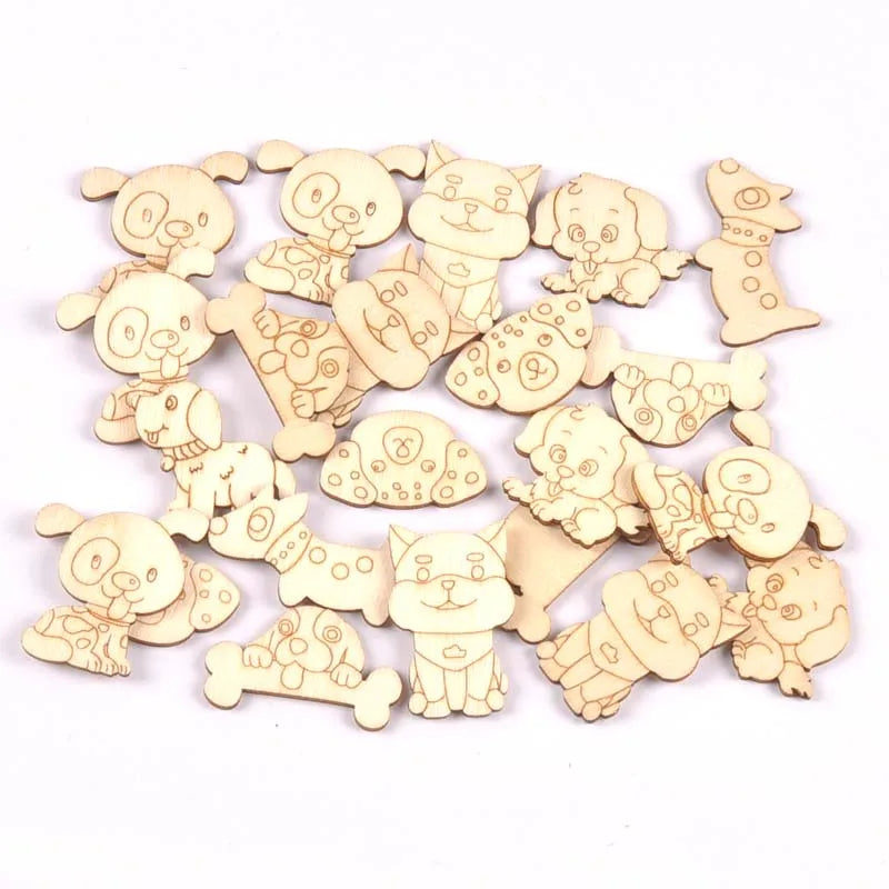 Lovely Dog Cat Fish Natural Wooden Chips for Scrapbooking DIY