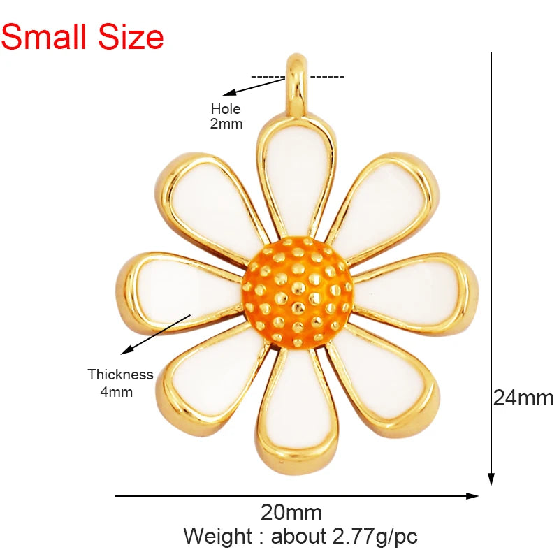 Sweet Colorful Sun Rose Flower Charm Pendant 18K Gold Necklace