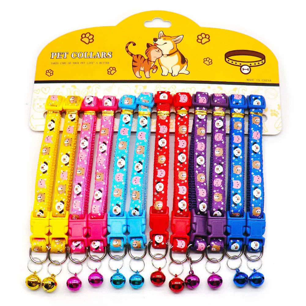 12PCS Wholesale With Bell Collars Delicate Safety Casual Nylon Dog Collar Neck Strap Fashion Adjustable Bell Pet Cat Dog Collars
