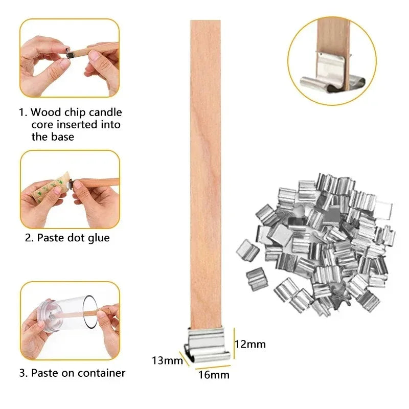 20pcs Wooden Candles Wick DIY Candle Making Kit Smokeless Candle Core with Clip Base