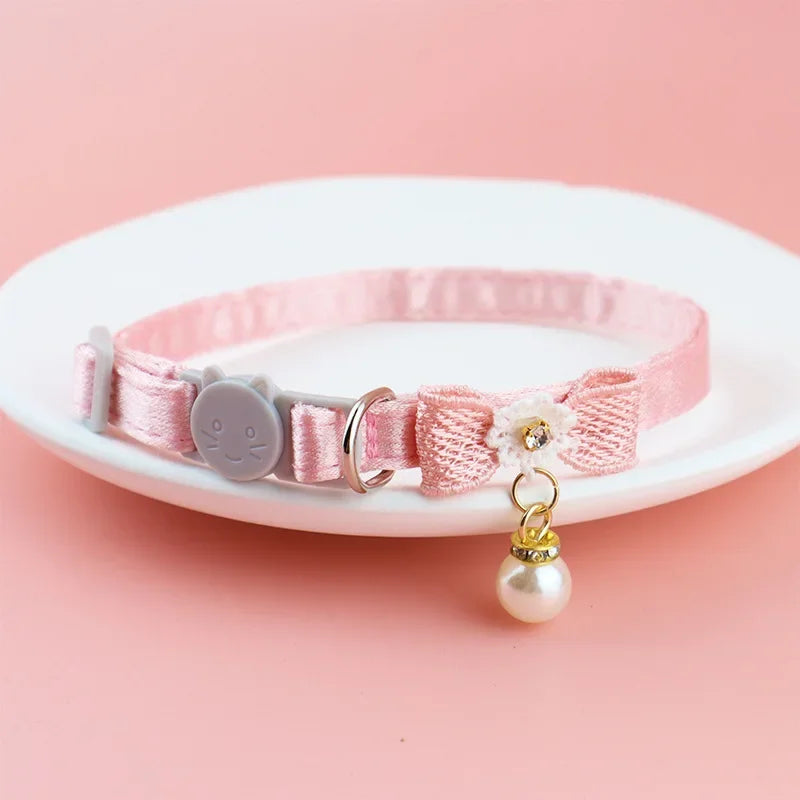 Pet Collar Pink Lace Bow Hanging Bead Cat Choker Bell Dog Cat Supplies Pet Accessories Dog Accessories Dog Cat Products