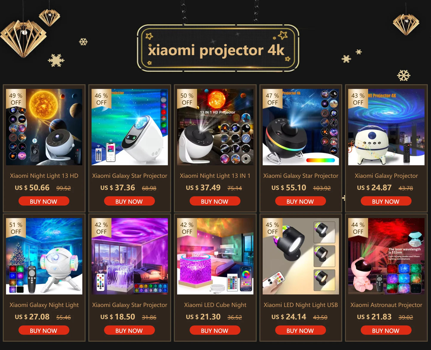 Xiaomi LED Night Light Galaxy Star Projector 4K HD 13 in 1 Planetarium for Bedroom Decor and Children Gift