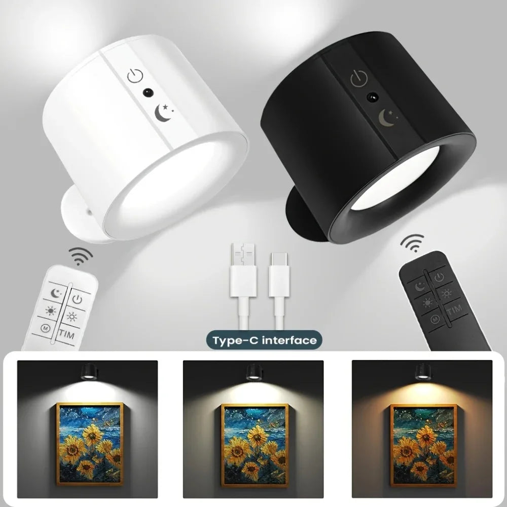 Rechargeable Magnetic LED Wall Lamp with 360 Degree Rotation and Wireless Remote Control