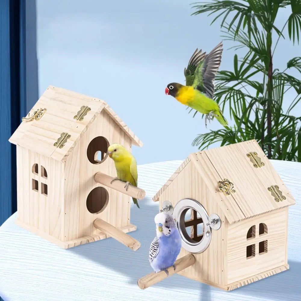 Large Space Wood Bird House Rainproof Hanging Bird Nesting Box Sun Protection Bird Nest for Parrots Parakeet Budgerigar