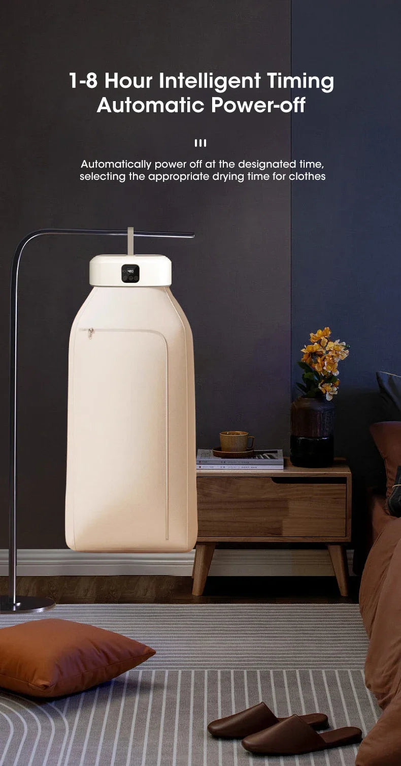 Secadora de ropa eléctrica multifuncional, portátil, compacta, plegable, con bolsa para secadora y ajuste de tiempo