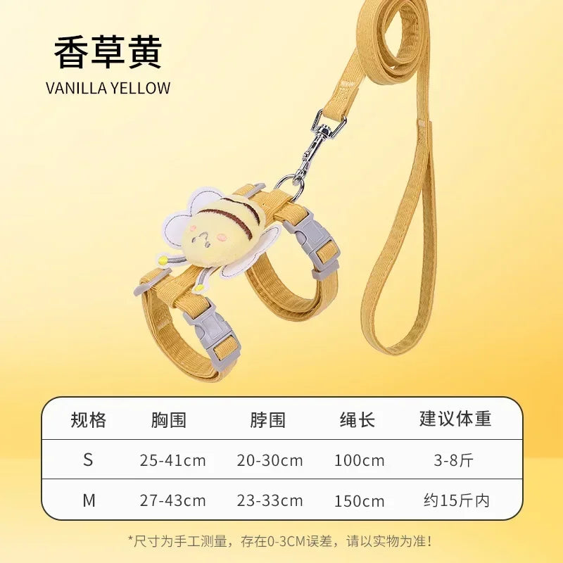 1/2pcs Cat Harness Leash Collar Adjustable Cartoon Bee Double Layer Dog Harness Small Medium Pet Collar Leash Outdoor Walking