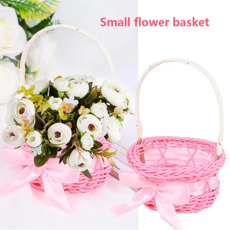 1PC Round Small Flower Storage Basket Hand-Woven Decorative Home Basket