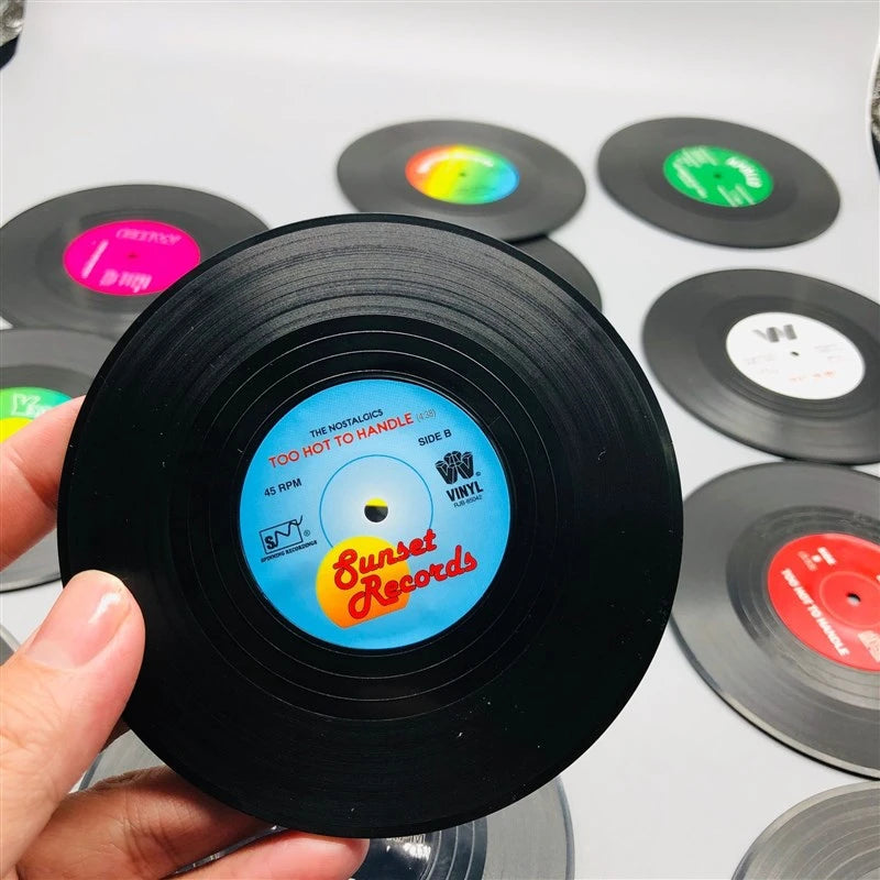 Retro Vinyl Record Coasters Set - Heat Resistant Anti Slip Drink Mats for Home Decor - Available in 6 4 2 Pieces