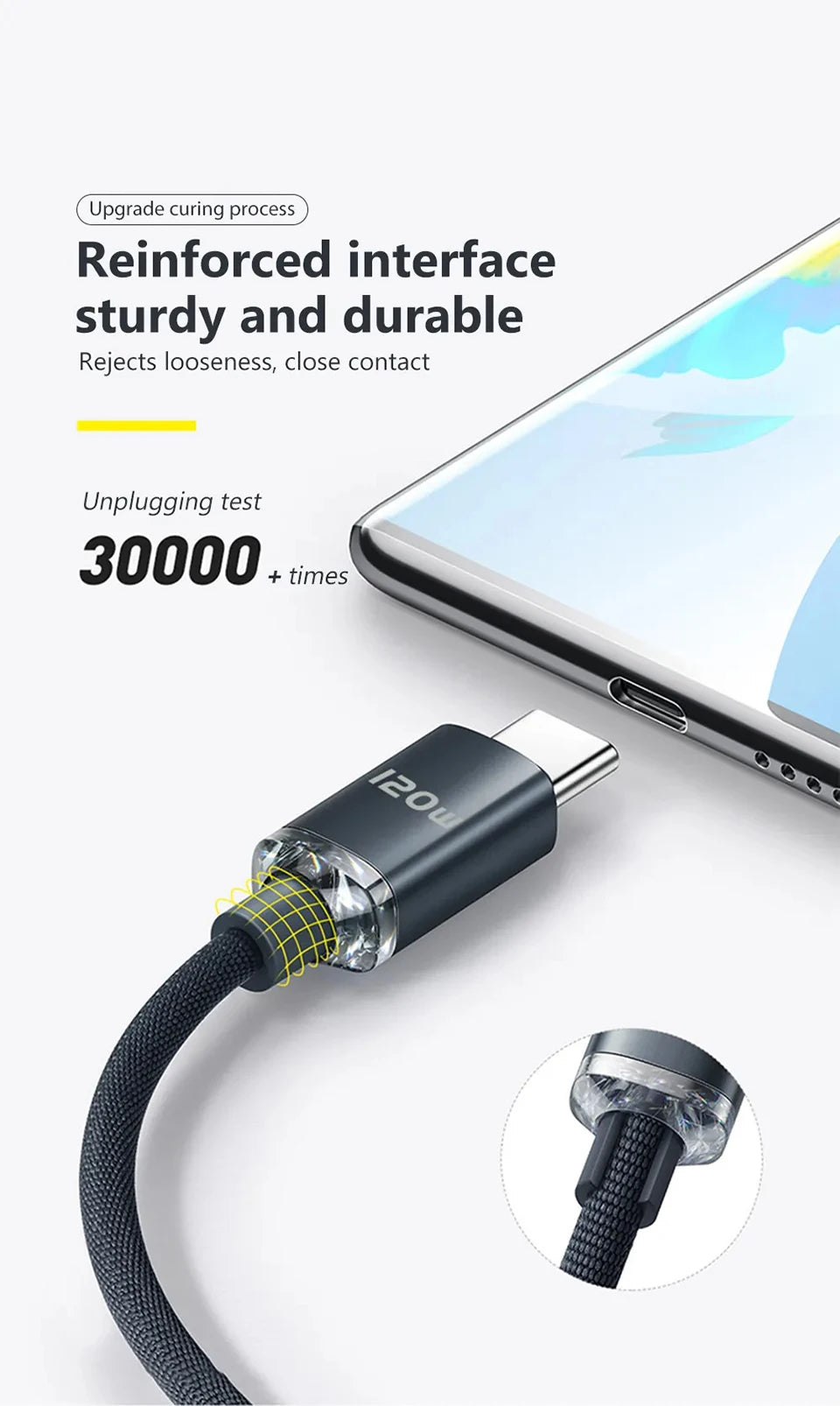 120W 6A Fast Charge USB Type C Cable for Xiaomi Huawei