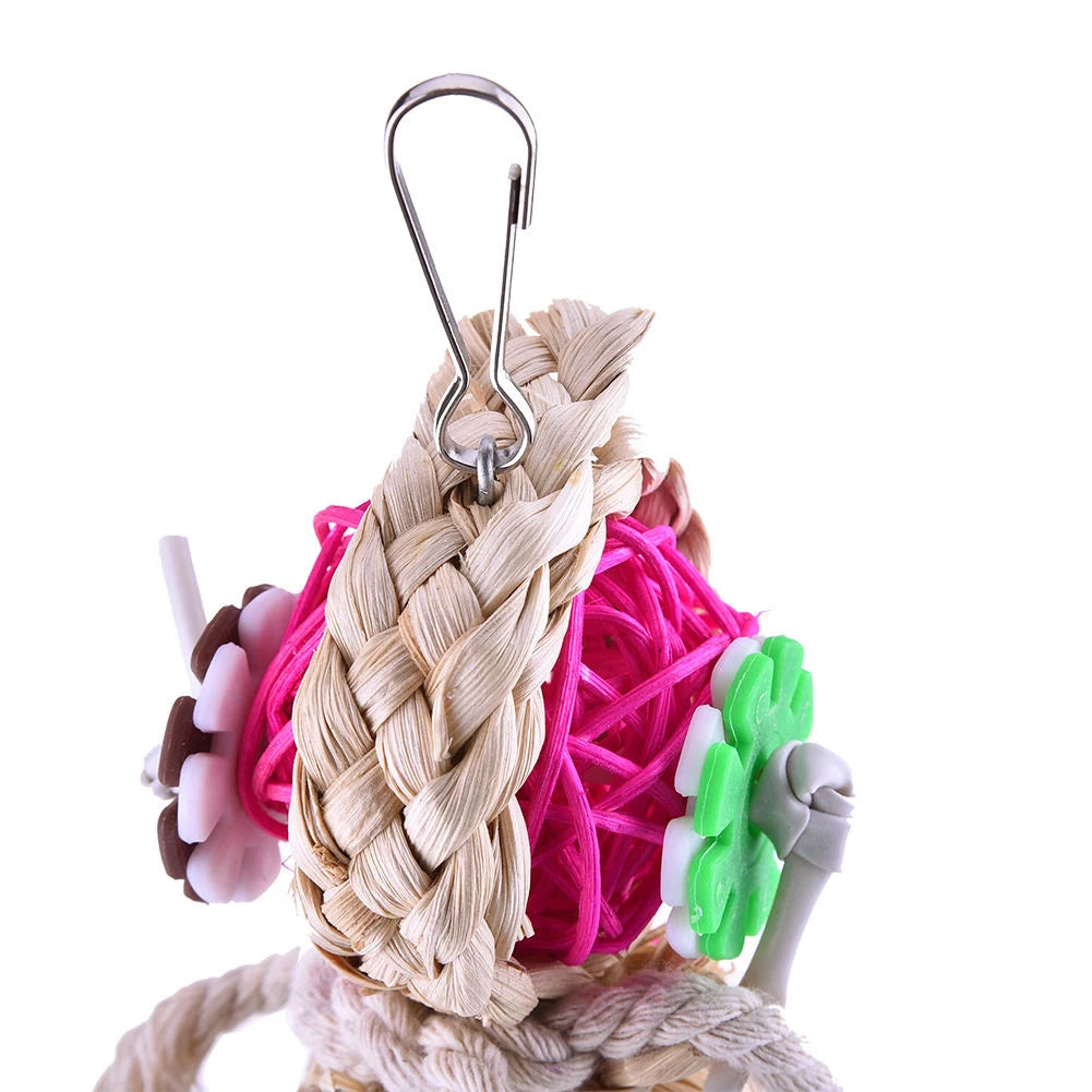 Pet Bird Bites Parrot Climb Chew Toys Hanging Cockatiel Parakeet Swing Cage Bird Chew Toys with Bell Pet Bird Toys Gifts