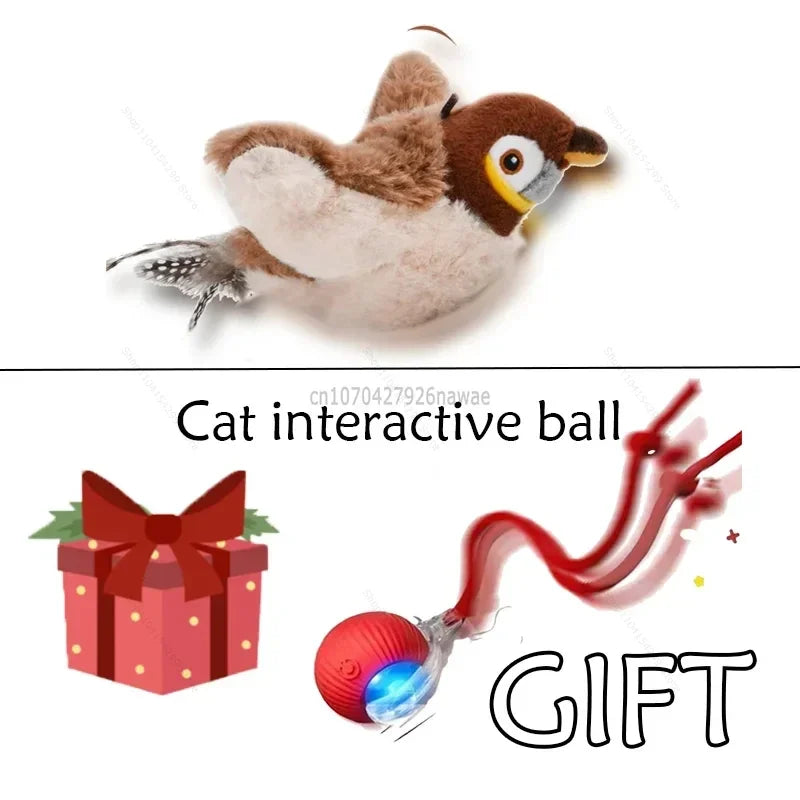 Interactive Cat Toys Rechargeable Electric Chirping Flapping Wings Bird with Catnip Cats Touch-Activated Squeaky Plush Toy Pet