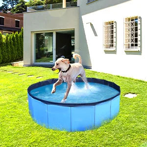 Foldable Dog Pool for Small Pets Quick Setup and Drain Hole Durable Waterproof PVC 32x8 Inches