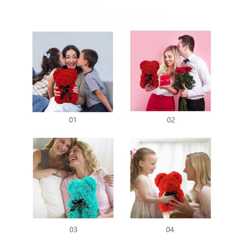 25cm Artificial Rose Teddy Bear Gift Box for Romantic Occasions Valentine's Day Anniversary Wedding Party Supplies