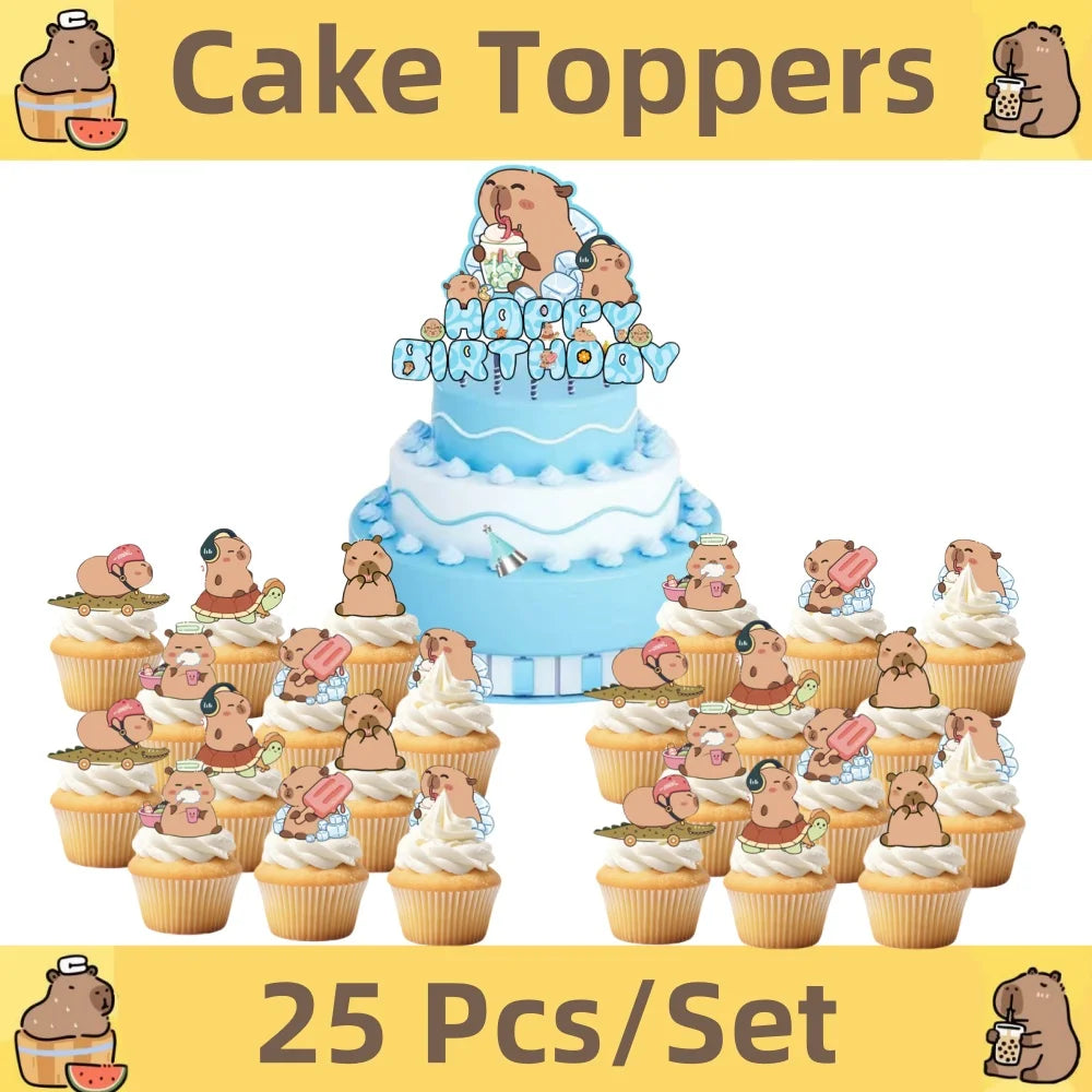 Capybara Birthday Decorations Balloons Cute Tableware Set