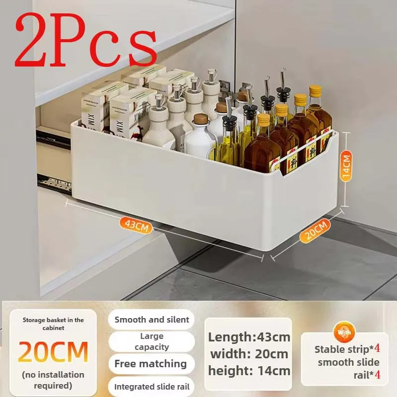 New Kitchen Storage Rack with Slide Rails Pull-out Drawer Organizer