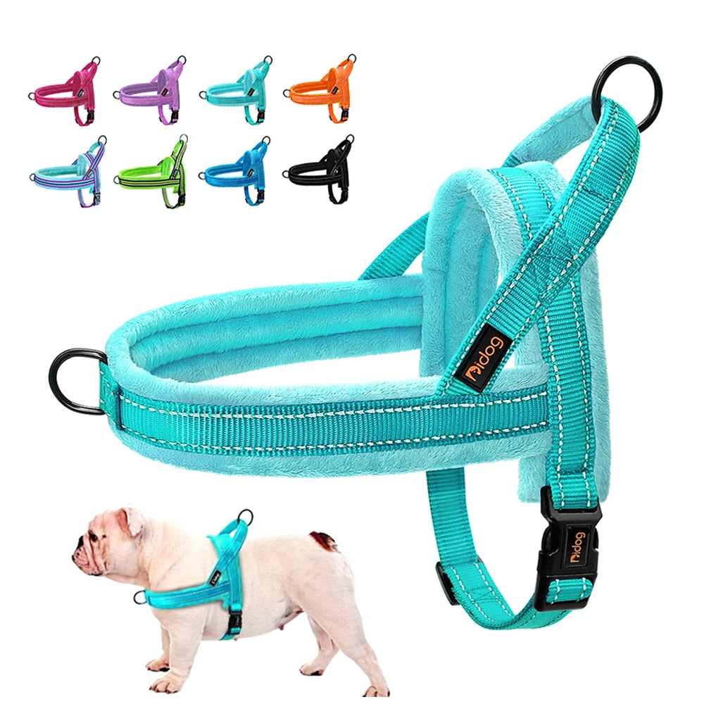 Warm Dog Harness Vest for Winter Soft Padded Adjustable Pet Training Harness for Small Large Dogs Bulldogs and Pugs