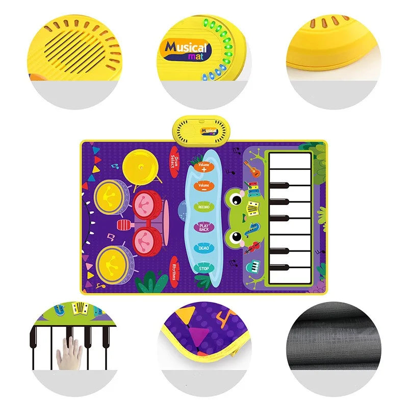 Baby Musical Piano Drum Play Mat 2 in 1 Interactive Dance Mat for Kids and Toddlers with Sounds and Lights
