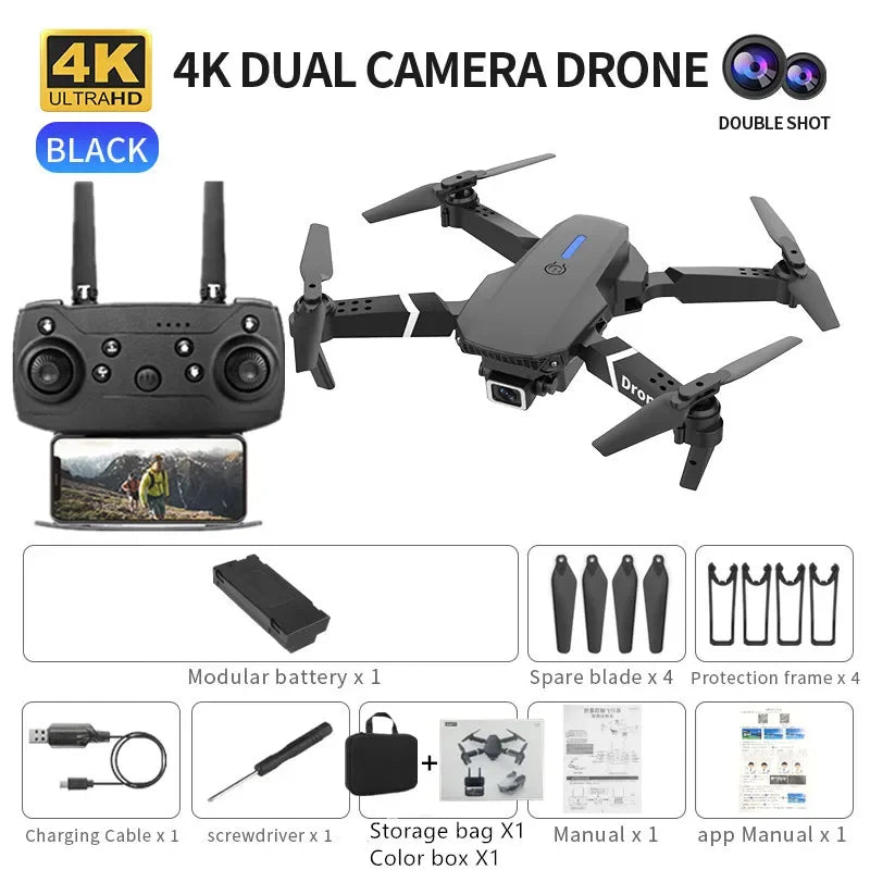 Professional Mini Remote Control Drone E88 4K HD Camera Wifi FPV Folding Quadcopter Gift for Kids