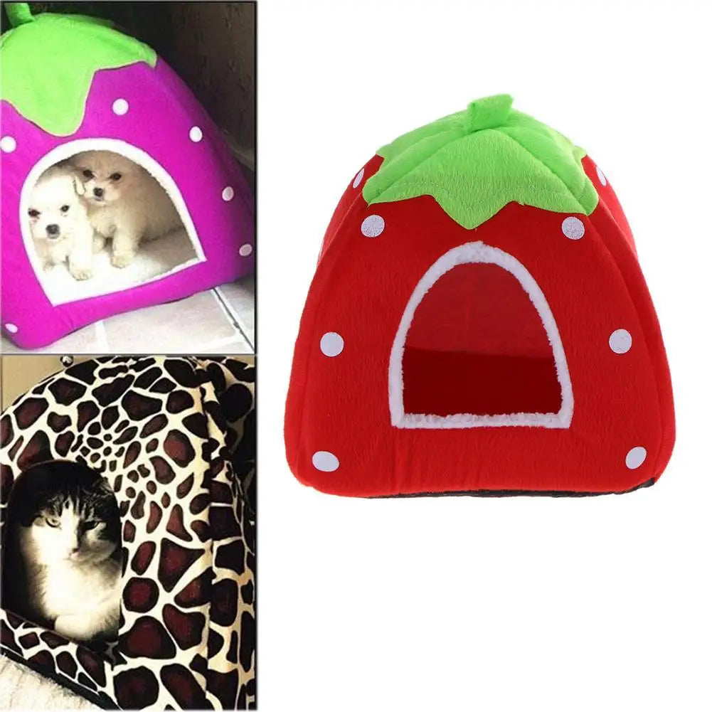 Cute Strawberry Dog Bed Sofa Cave Dual-Purpose Winter Dog Sleeping Bag Washable Foldable Soft Creative Fashion Pet Nest Supplies