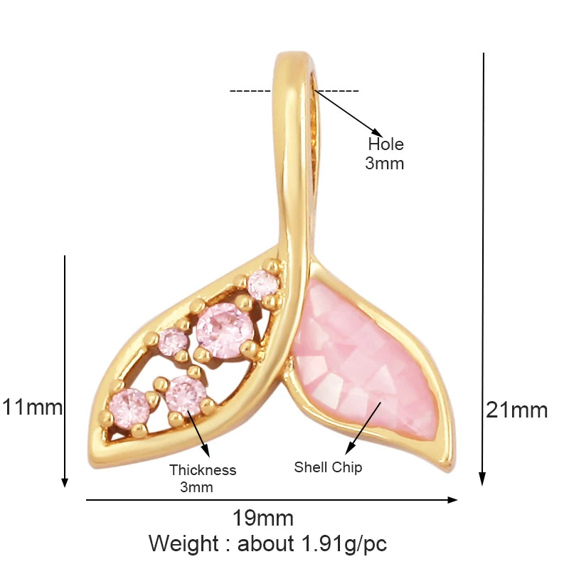Fish Monta Ray Sea Conch Shell Coral Charm Pendant Gold Plated Zircon Jewelry