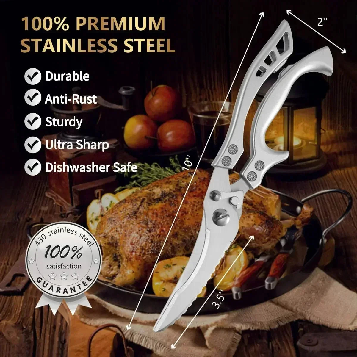 Multipurpose Stainless Steel Kitchen Scissors Ultra Sharp for Chicken Fish and Bone Cutting