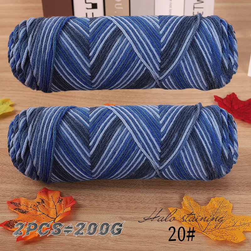 2 PCs Colorful 5-Strand Dyed Milk Cotton Baby Yarn DIY Scarf