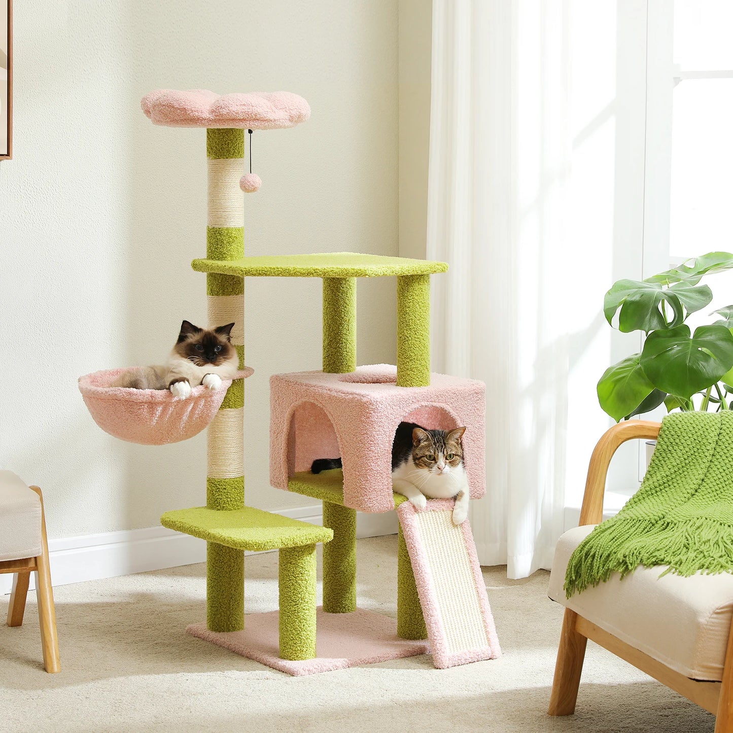 Flower Cat Tree Multi-Level Tower with Sisal Posts and Top Perch