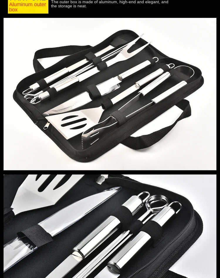 Stainless Steel BBQ Tool Set with Portable Storage Bag for Outdoor Grilling and Baking