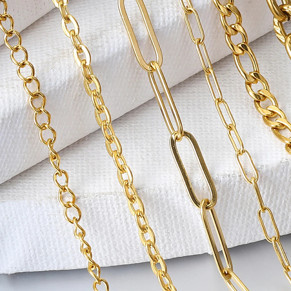 2 Meters/1 Meter High Quality Gold Color Stainless Steel Chain for DIY Jewelry Making