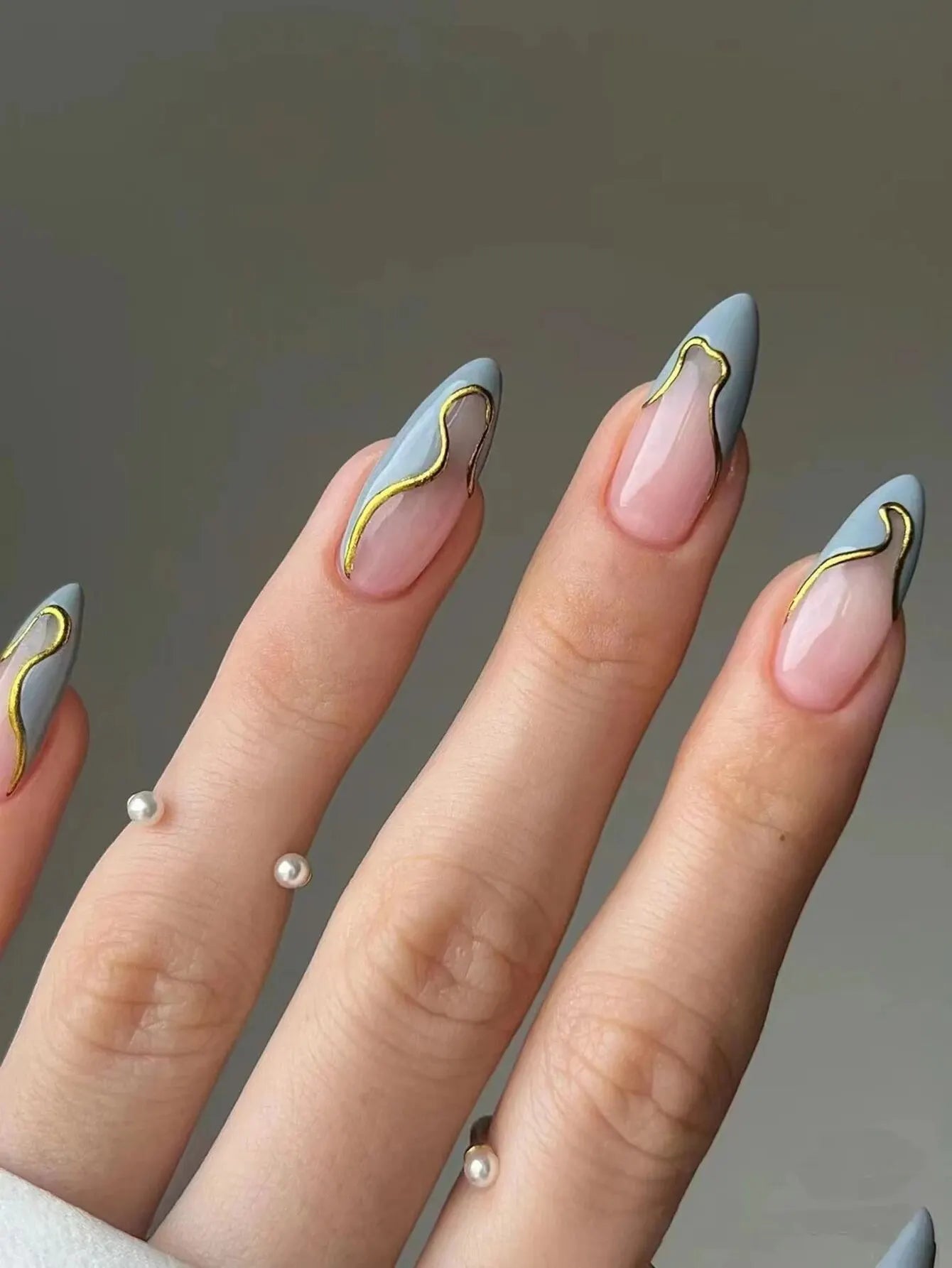 24 Pieces Long Almond Irregular French Style ABS Glossy False Nails