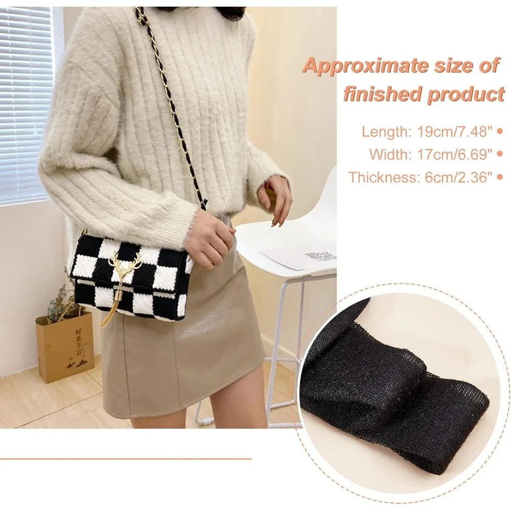 DIY Knitting Crochet Bag Kit with Mesh Plastic Canvas Sheets and Ribbons for Crafting Stylish Shoulder Bags