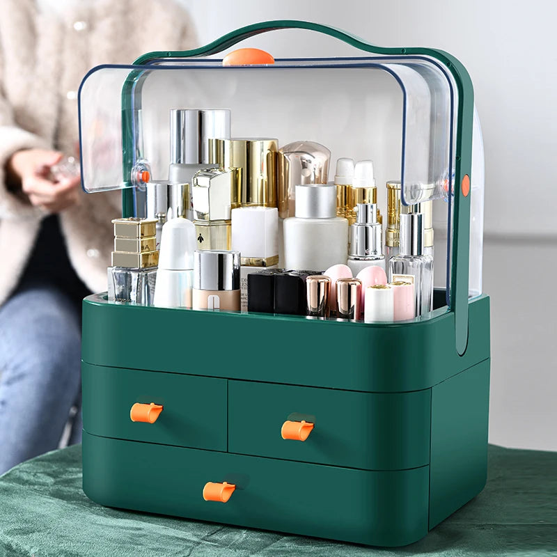 Dust Proof Desktop Makeup Organizer with Drawer for Skincare and Cosmetics Storage