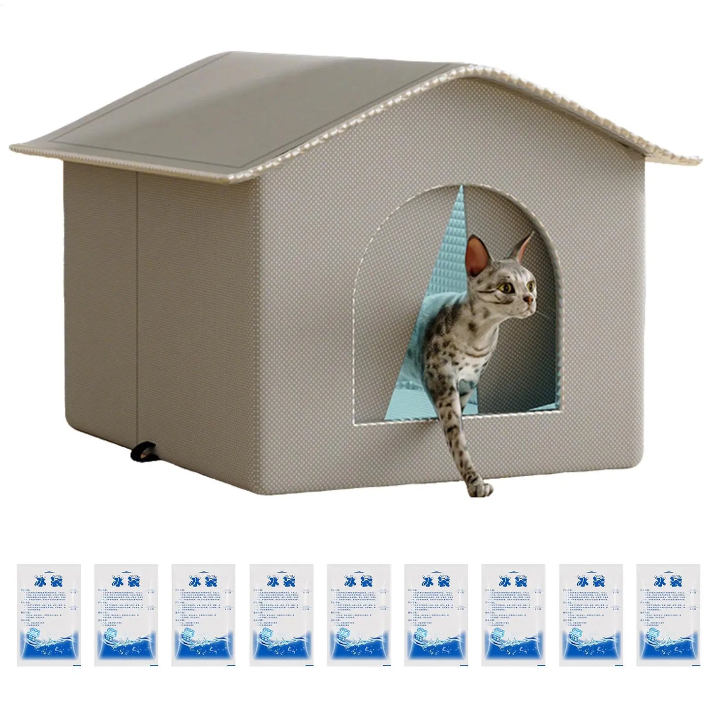Insulated Outdoor Cat House Portable Cooling Cat Shelter Pet Hideaway for Kittens Rabbits Friends Winter Hot Day Travel Moving