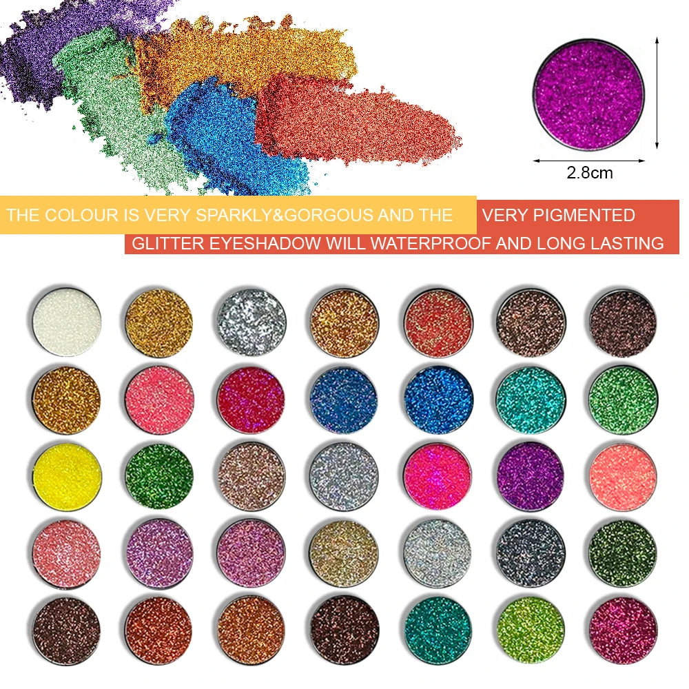 35 Color Diamond Sequin Eyeshadow Palette High Pigment Shimmer Glitter and Satin Long Lasting Waterproof Makeup