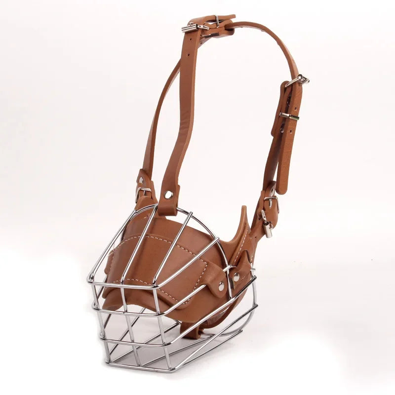 Breathable Adjustable Leather Dog Muzzle and Collar Set for Bulldogs and Pitbulls Anti-Bite Training Accessory