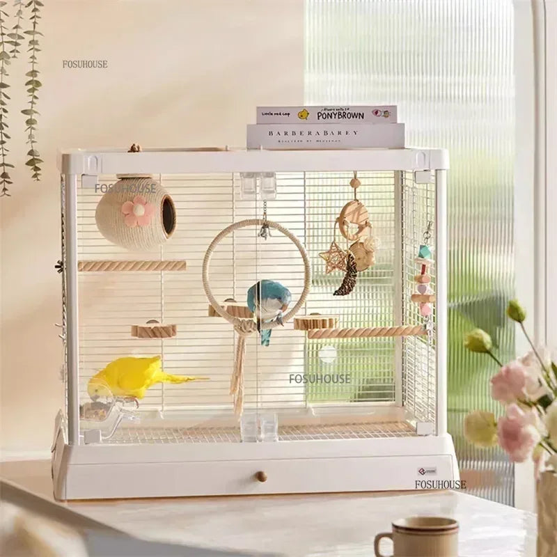Home Luxury Parrot Cage Pet Breeding CagePanoramic Glass High-definition Transparent Bird Cages Outdoor Portable Budgie Cage W