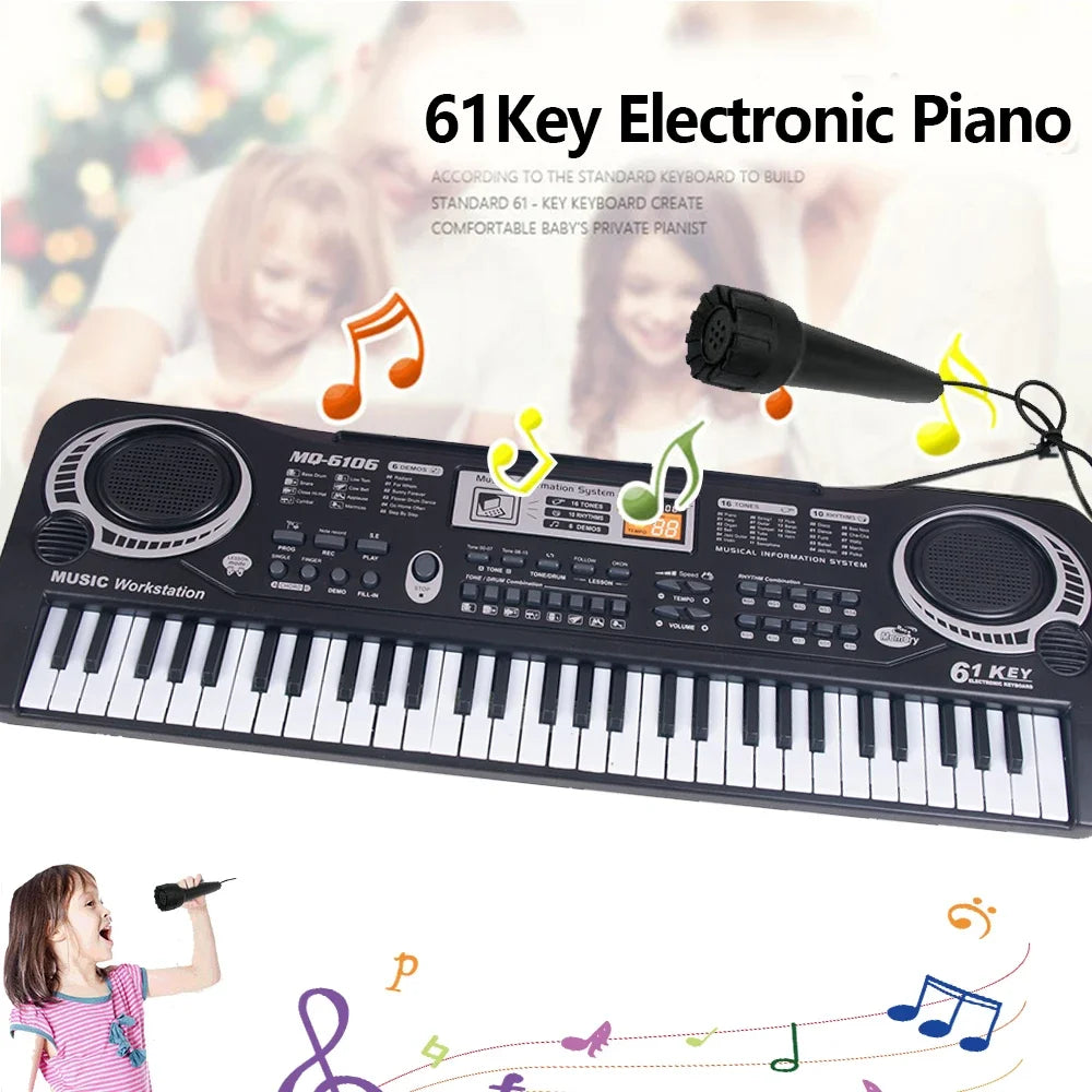Chriyungel Kids Electronic Piano Keyboard with Microphone 61 Keys or 37 Keys Musical Instrument Toy for Beginner Children